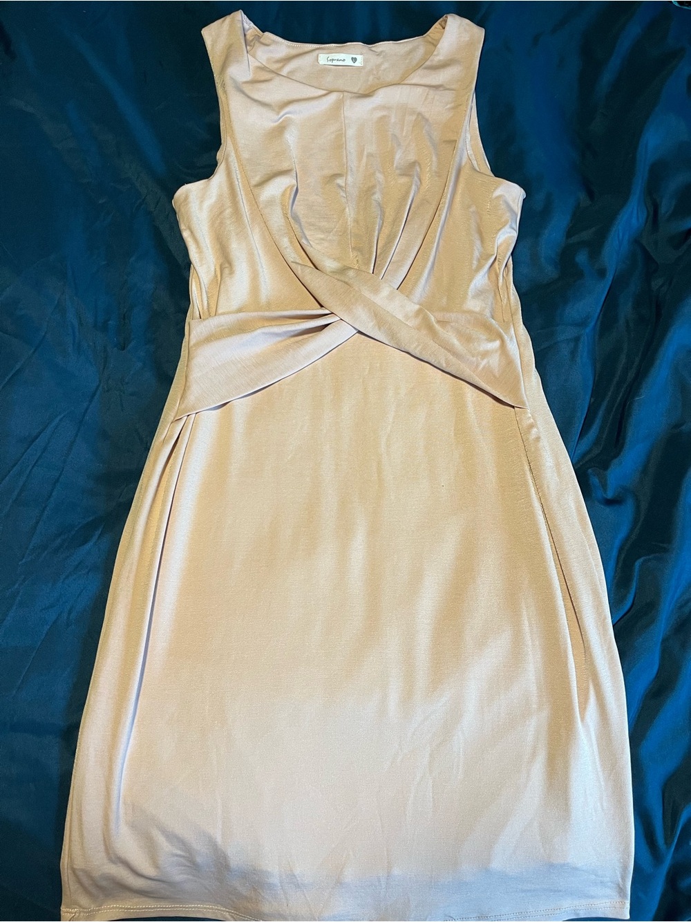 Soprano Blush Twist-Front Sleeveless Sheath Dress